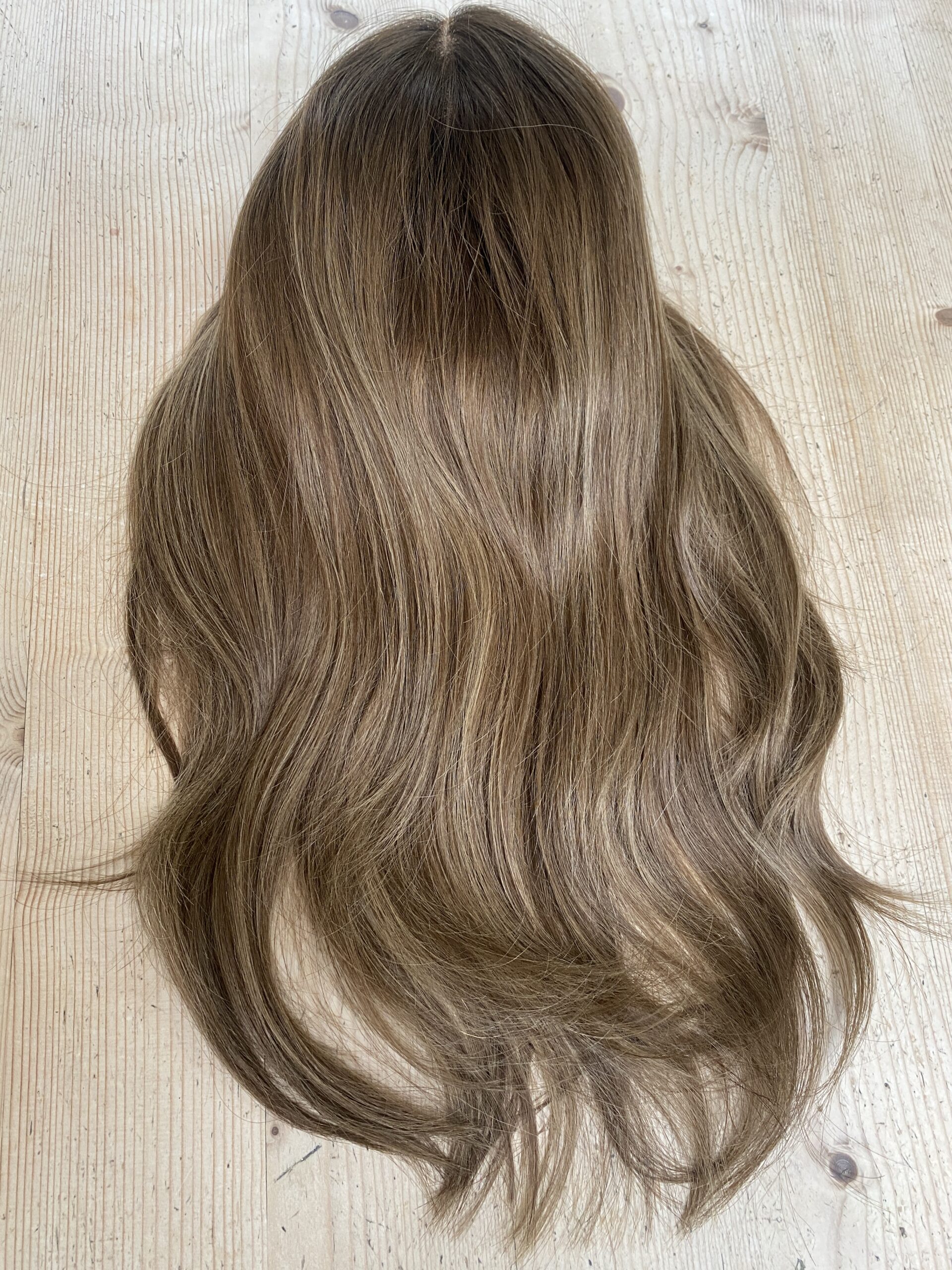 medium rooted light brown human hair wig with highlights