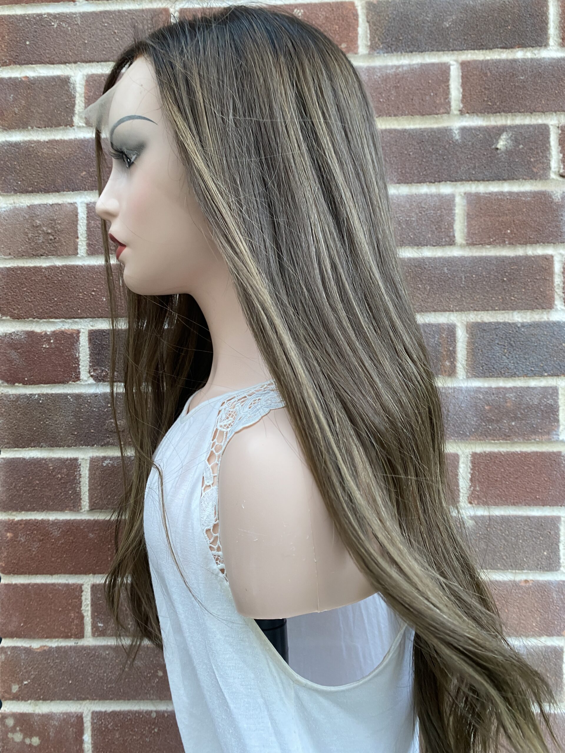 long brown rooted wig with highlights