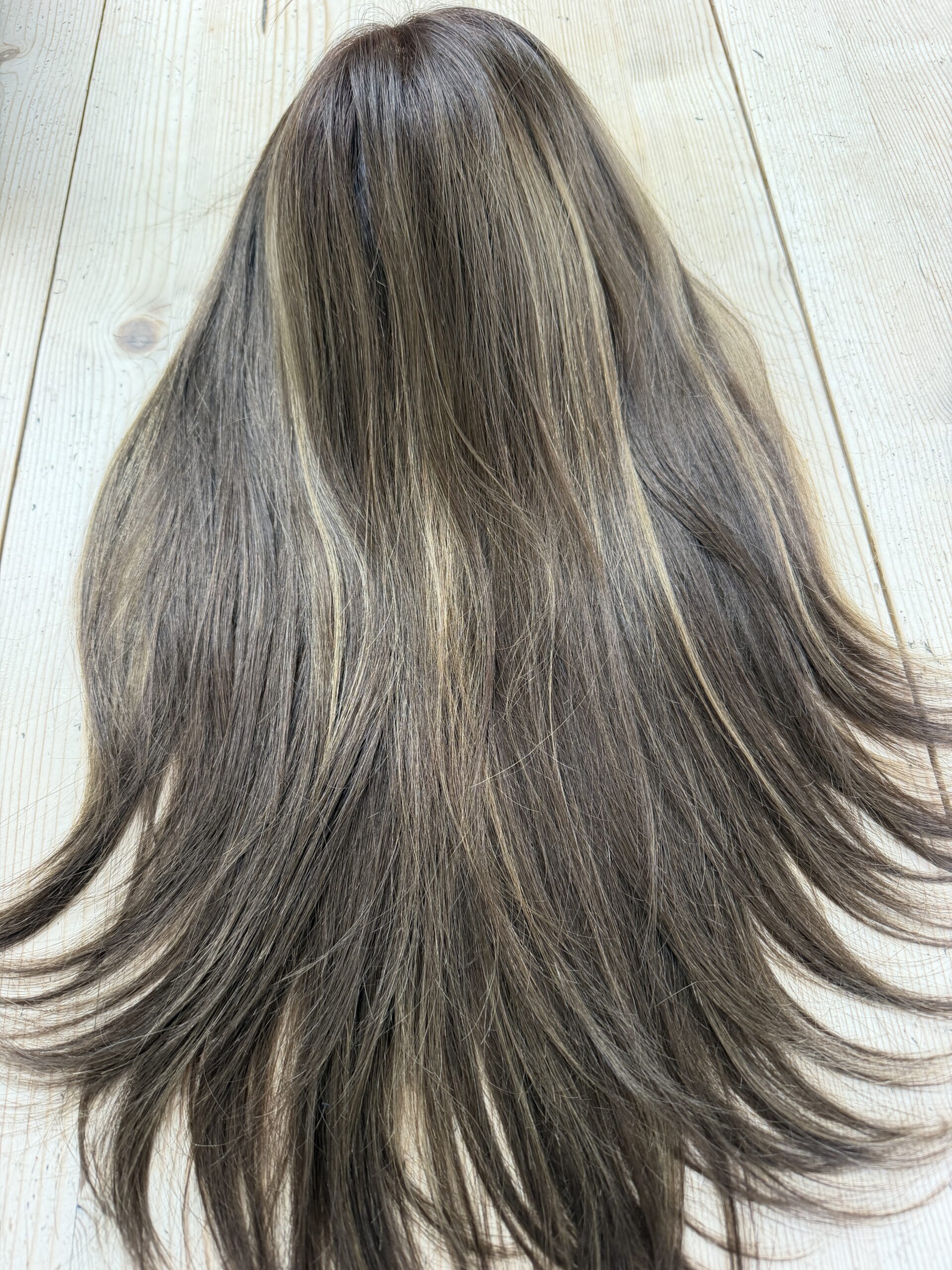 medium brown wig with subtle hghlights